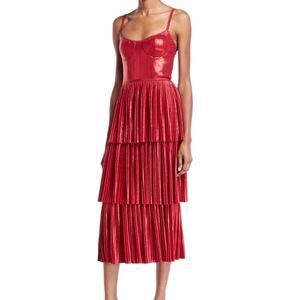Marchesa Notte Pleated Lame Tiered Cocktail Dress